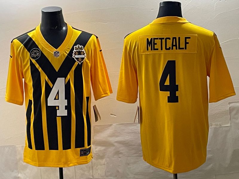 Men 2025 Pittsburgh Steelers 4 Metcalf Yellow Retro Nike Limited NFL Jersey style 03